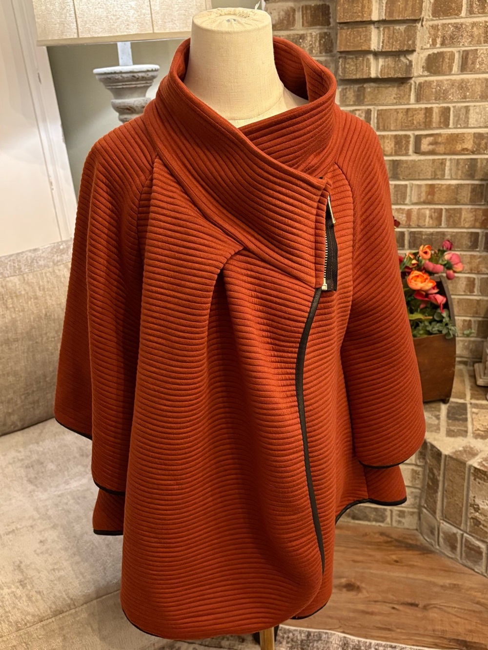 Made in Italy brand Rust Asymmetrical Zip Ribbed Draped Jacket
0420